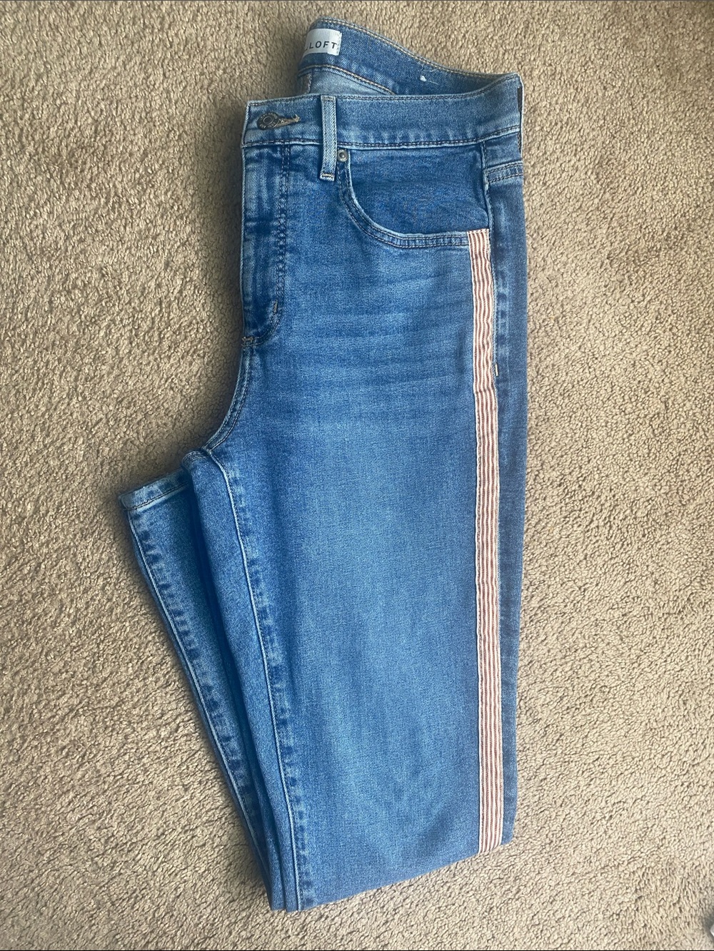 LOFT Medium Blue Jeans with Pink & White Side Stripe Trim